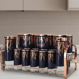 طقم توابل 11 قطعه كحلي ستانلس بيضاوي أكسفورد