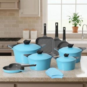 طقم حلل نيوفلام سيراميك ايني لبنى 15 قطعة + هدية