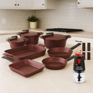 طقم جرانيت 14 قطعة ارتيسان نبيتي بيركس + قطاعة ميانتا 400 واط هدية