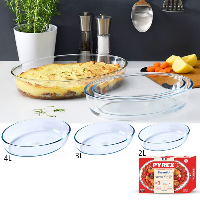 طقم 3 طاجن بيضاوى اسنشيال بالعلبة بيركس - الصورة 2