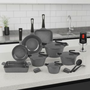 طقم جرانيت 21 قطعة ارتيسان رمادى بيركس + قطاعة ميانتا 400 واط هدية