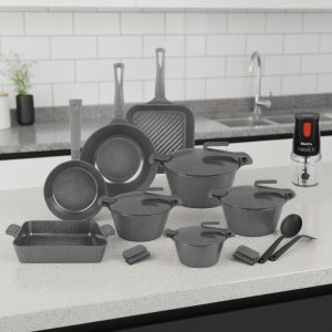 طقم جرانيت 21 قطعة ارتيسان رمادى بيركس + قطاعة ميانتا 400 واط هدية