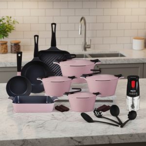 طقم جرانيت 21 قطعة ارتيسان روز بيركس + قطاعة ميانتا 400 واط هدية