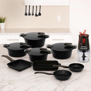 طقم جرانيت 21 قطعة ارتيسان اسود بيركس + قطاعة ميانتا 400 واط هدية