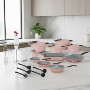 طقم جرانيت 24 قطعة ارتيسان روز بيركس + مضرب غاطس ميانتا هدية