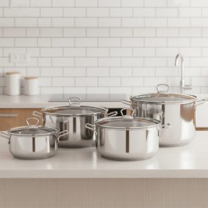 طقم حله استانلس ستيل 8 قطع اسـنـشال  غطـاء زجــاج زهران