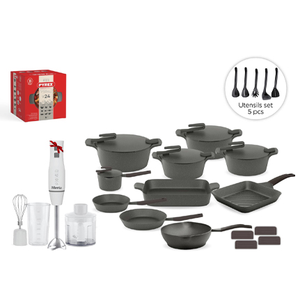 طقم جرانيت 24 قطعة ارتيسان رمادى بيركس + مضرب غاطس ميانتا هدية - الصورة 2