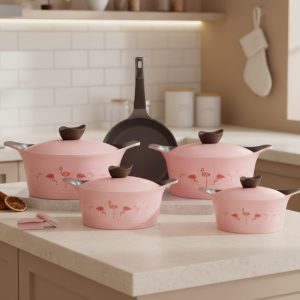 طقم حلل نيوفلام سيراميك   ايني فلامنجو بينك 11 قطعة