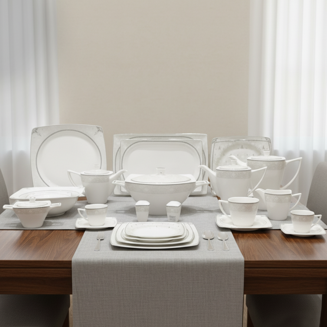 طقم سفرة 62 قطعة بورسلين أكسفورد 8374P(SQ)-gray