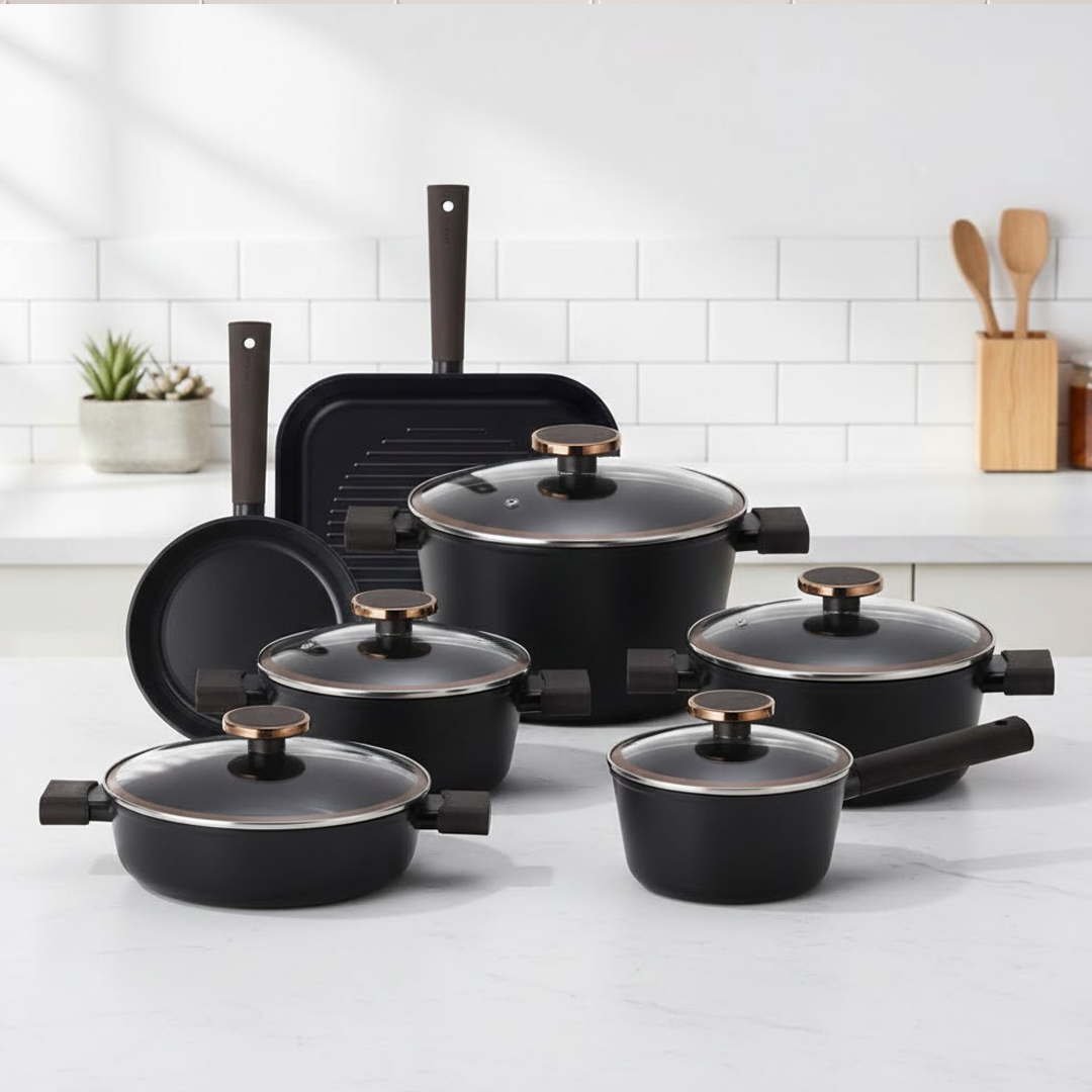 طقم حلل 12قطعة نوبليس براون غطاء بايركس نيوفلام