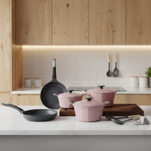 طقم حلل جرانيت مضلع 10قطع بينك ماربل نيوفلام - pote