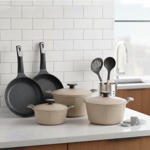 طقم حلل جرانيت مضلع 10قطع بيج ماربل نيوفلام -