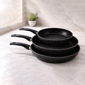 طقم مقلاية جرانيت 3قطع اسود ايديال هوم ( 20- 24- 28 )